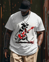 Big & Tall Men's Street Fashion Guitar Cow Graffiti Print Round Neck Short Sleeve T-Shirt